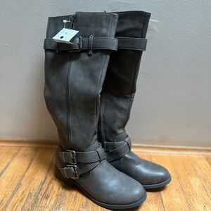 Fergalicious by Fergie Knee-High Buckle Boots Gray Sz 6 NWT